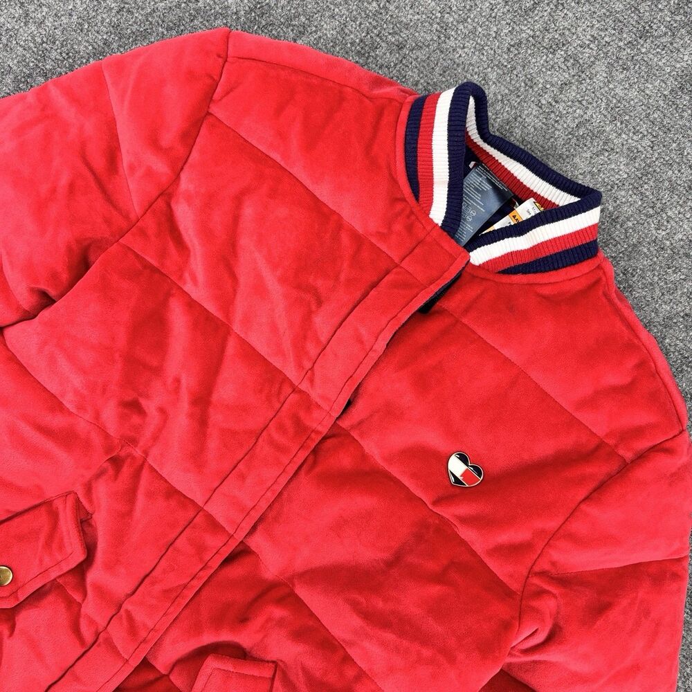Tommy Hilfiger Kids Youth L/G Red Quilted Puffer Jacket Heart Logo Varsity